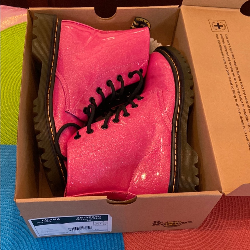 Dr. Martens Pink Lace Up Boots Glossy Finish